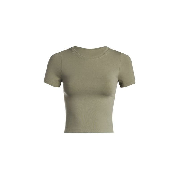 Athleisure - Smooth Crew Neck Baby Tee Top - Olive - Cultured Cloths Apparel