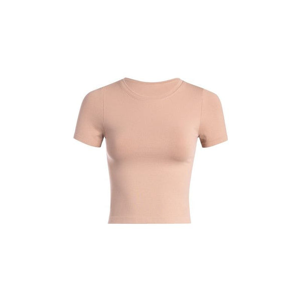 Athleisure - Smooth Crew Neck Baby Tee Top - Nude - Cultured Cloths Apparel