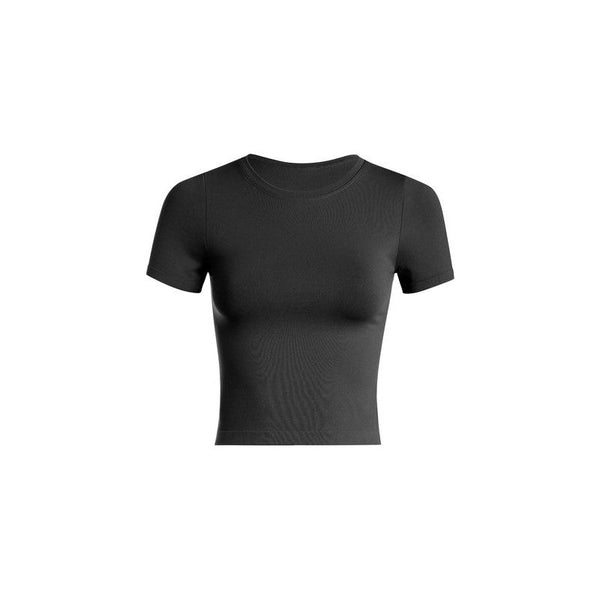 Athleisure - Smooth Crew Neck Baby Tee Top - Black - Cultured Cloths Apparel