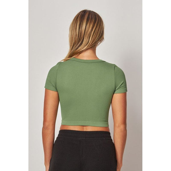Athleisure - Stretchy Ribbed Seamless Round Neck Crop Top -  - Cultured Cloths Apparel