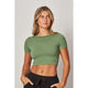 Athleisure - Stretchy Ribbed Seamless Round Neck Crop Top - Green Tea - Cultured Cloths Apparel