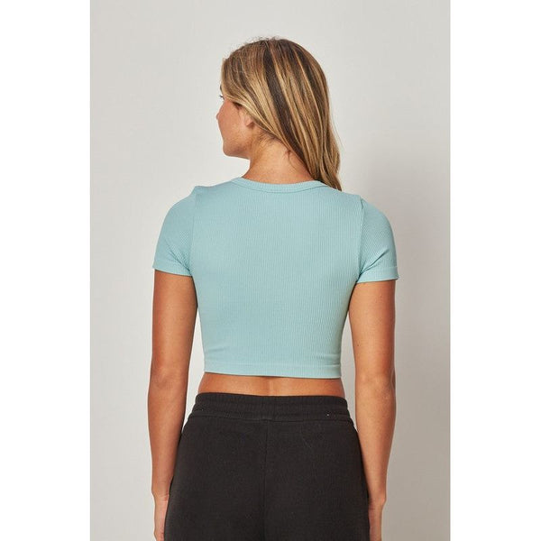 Athleisure - Stretchy Ribbed Seamless Round Neck Crop Top -  - Cultured Cloths Apparel