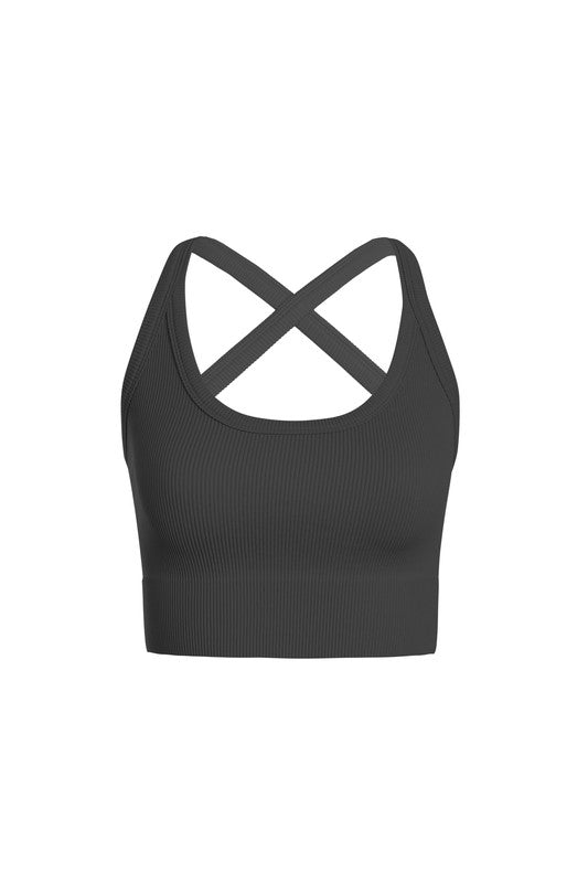 Bralettes - Ribbed Crop Cami Crisscross Strap Bra Top - One Size - Cultured Cloths Apparel