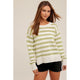 Women's Sweaters - Round Neck High Slit Sides Hole-Knit Sweater - Cream/Lime - Cultured Cloths Apparel