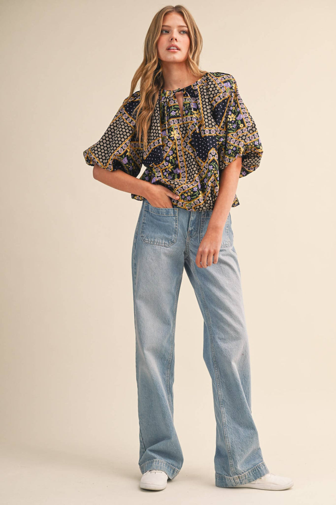 - FLORAL PRINT BUBBLE TOP - - Cultured Cloths Apparel