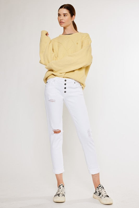 Denim - Mid Rise Girlfriend Fit Jeans - White - Cultured Cloths Apparel