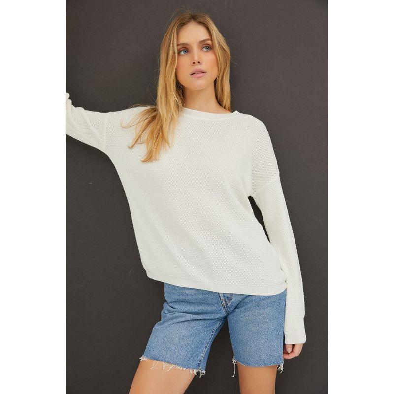 Women's Sweaters - Classic Crew Neck Drop Shoulder Ribbed Sweater - Off White - Cultured Cloths Apparel