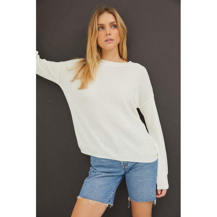 Women's Sweaters - Classic Crew Neck Drop Shoulder Ribbed Sweater - Off White - Cultured Cloths Apparel
