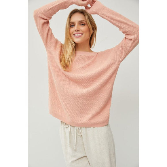 Women's Sweaters - Classic Crew Neck Drop Shoulder Ribbed Sweater - Dusty Peach - Cultured Cloths Apparel