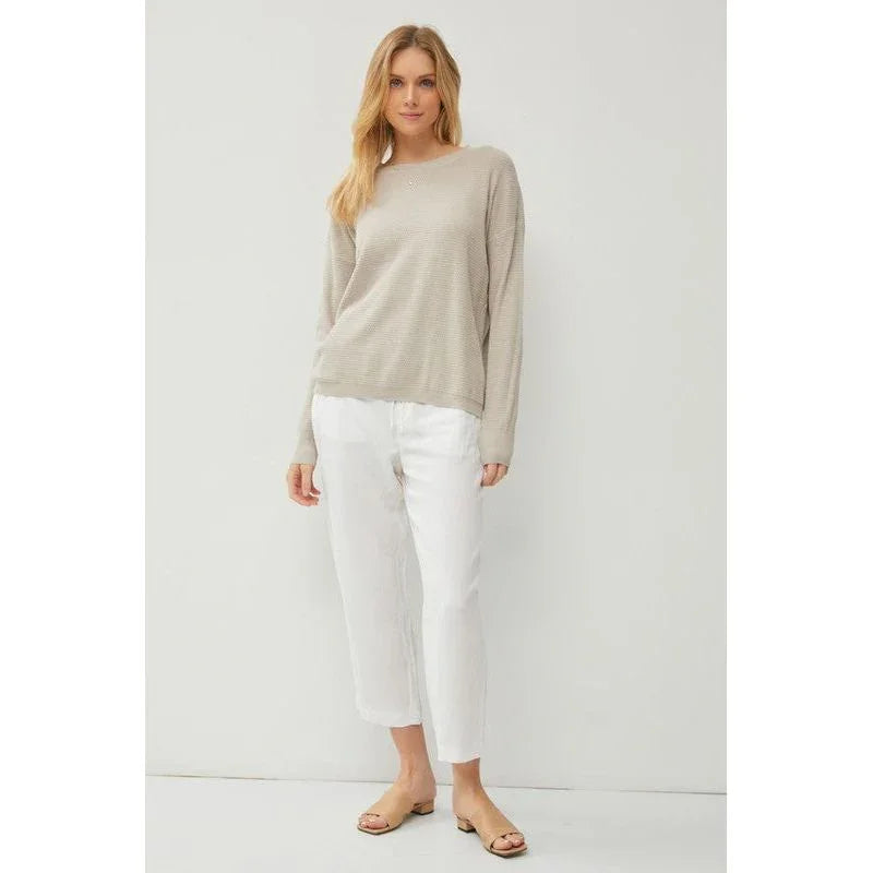Women's Sweaters - Classic Crew Neck Drop Shoulder Ribbed Sweater - Warm Grey - Cultured Cloths Apparel