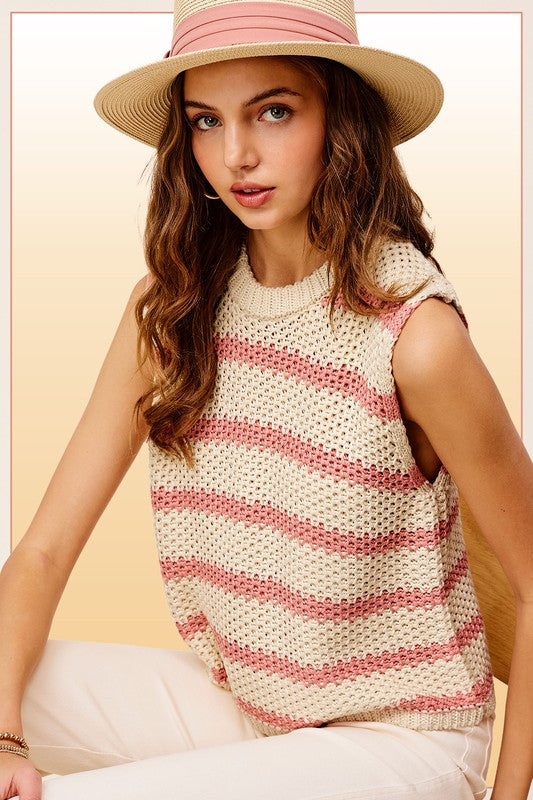  - Chunky Stripe Sleeveless Sweater Top -  - Cultured Cloths Apparel