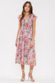 Women's Dresses - Smocked V Neck Floral Midi Dress - Pink - Cultured Cloths Apparel