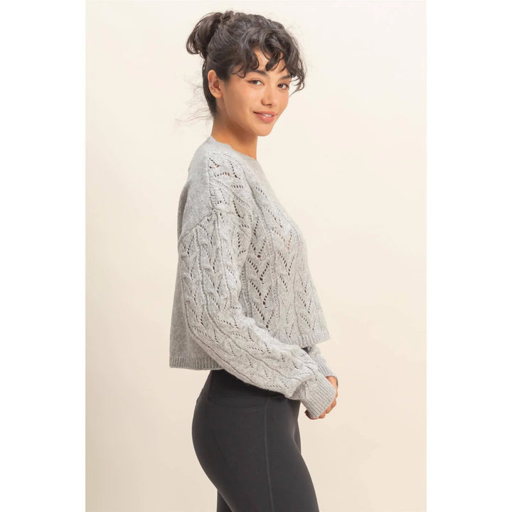 Women's Sweaters - Cropped Cable Knit Sweater - - Cultured Cloths Apparel
