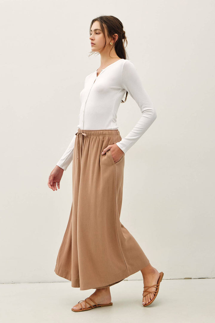Pants - LINEN BLEND CROPPED PALAZZO PANTS - - Cultured Cloths Apparel