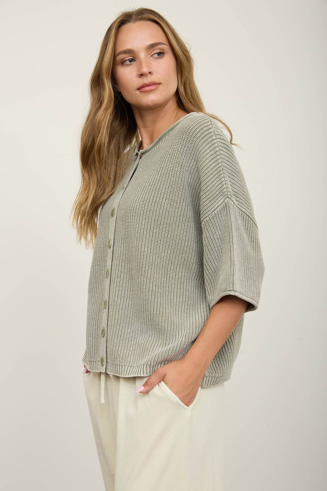 Cardigans - WASHED RIBBED SHORT SLEEVE ROLLED EDGE CARDIGAN - - Cultured Cloths Apparel