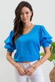 Women's Short Sleeve - Layered Balloon Sleeve Blouse - Turquoise - Cultured Cloths Apparel