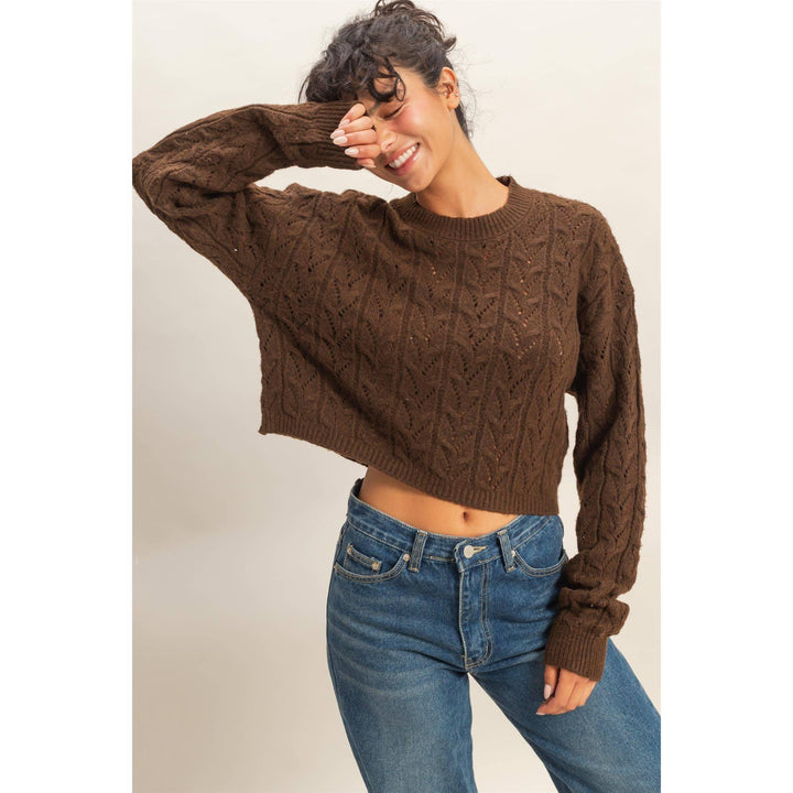Women's Sweaters - Cropped Cable Knit Sweater - - Cultured Cloths Apparel