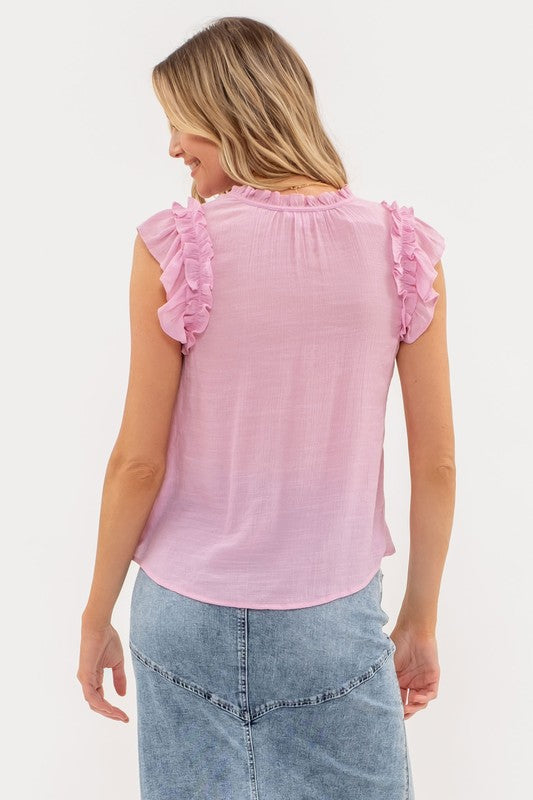 Women's Sleeveless - Flutter Ruffle Sleeve Blouse -  - Cultured Cloths Apparel