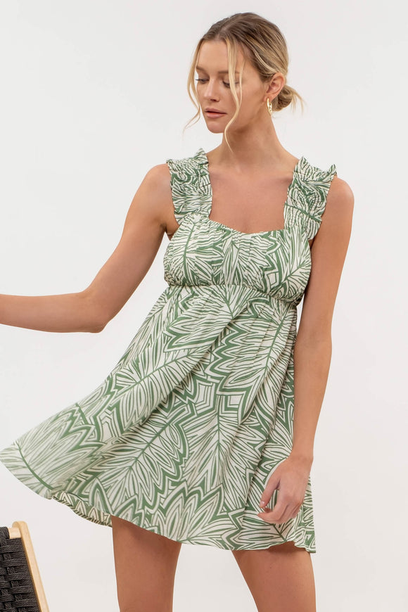 Women's Dresses - Leaf Print Ruched Mini Dress -  - Cultured Cloths Apparel