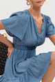 Women's Dresses - Split Neck Flounce Chambray Dress -  - Cultured Cloths Apparel