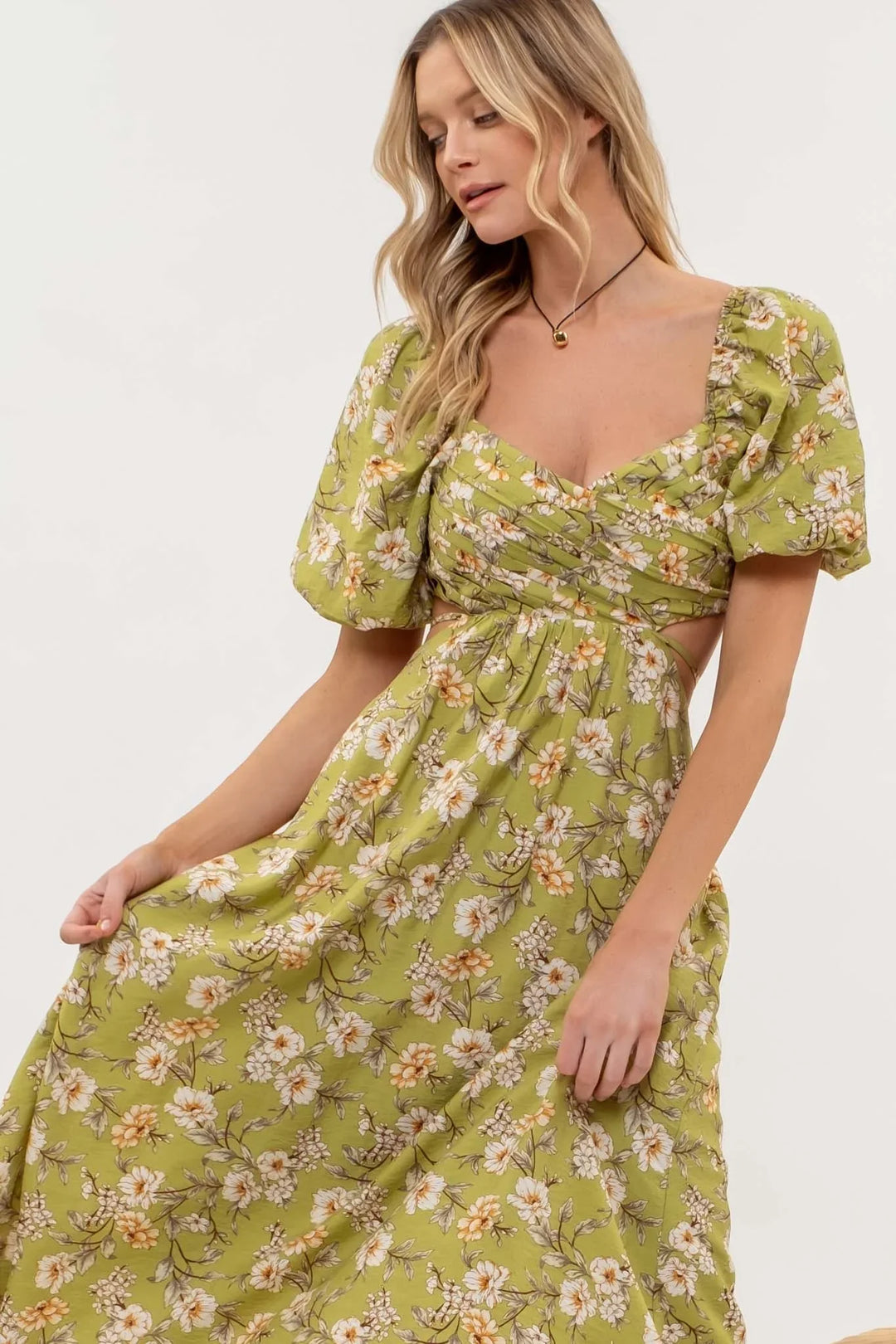 puff sleeve cut out midi dress Scoop Women's Cut Out Midi Dress with Puff Sleeves, Size XL