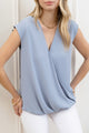 Women's Sleeveless - Wrap Drape Sleeveless Blouse - Medium Blue - Cultured Cloths Apparel