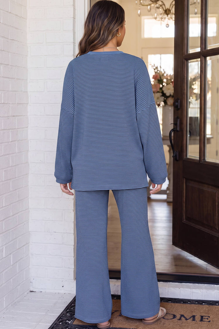 Sleepwear & Loungewear - Striped Oversize 2pcs Casual Shift Lounge Set - - Cultured Cloths Apparel