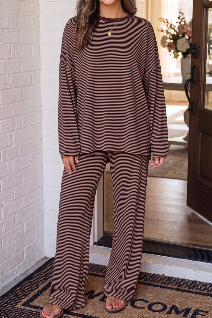 Sleepwear & Loungewear - Striped Oversize 2pcs Casual Shift Lounge Set - XL - Cultured Cloths Apparel