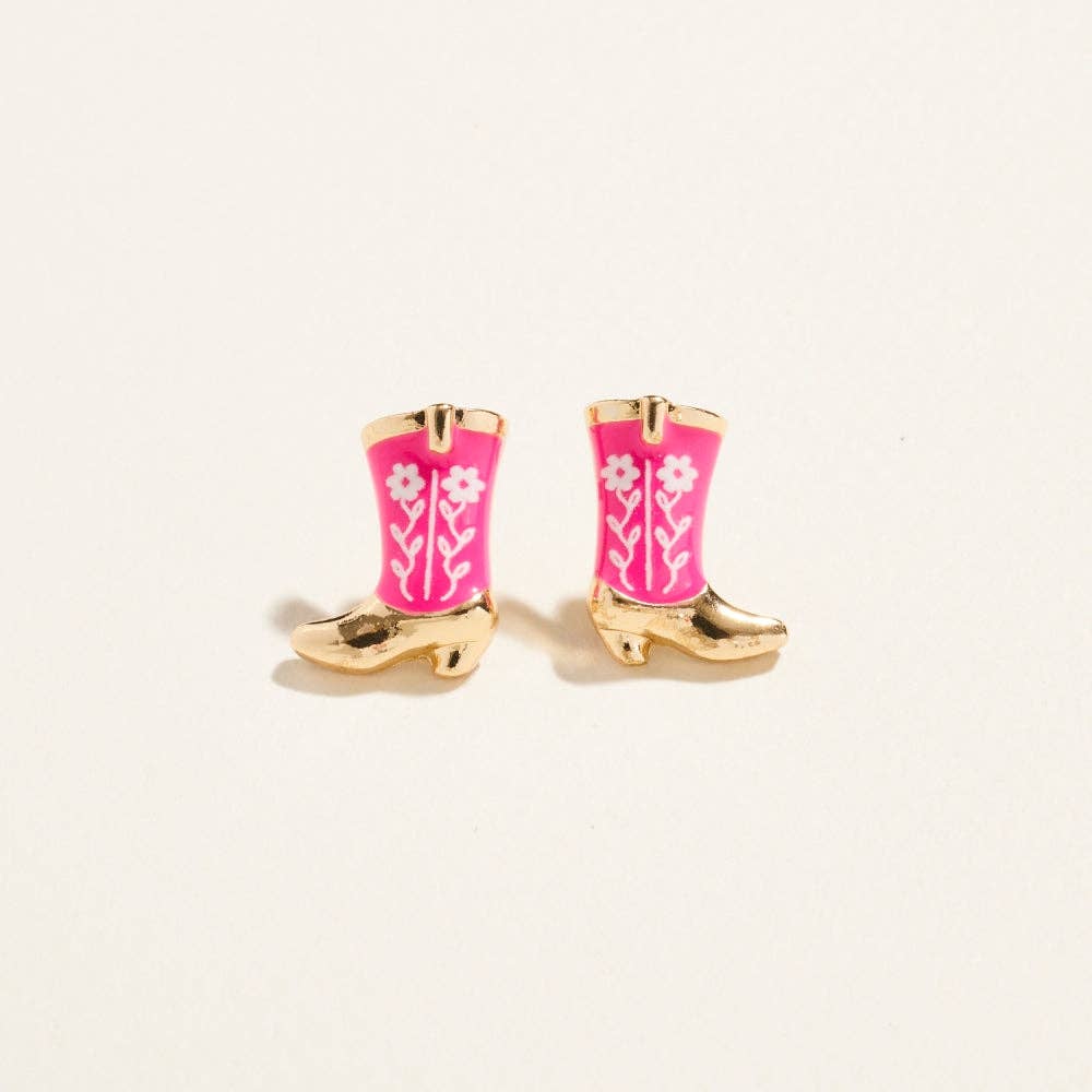 Western Enamel Cowgirl Boot Pattern Post Earrings