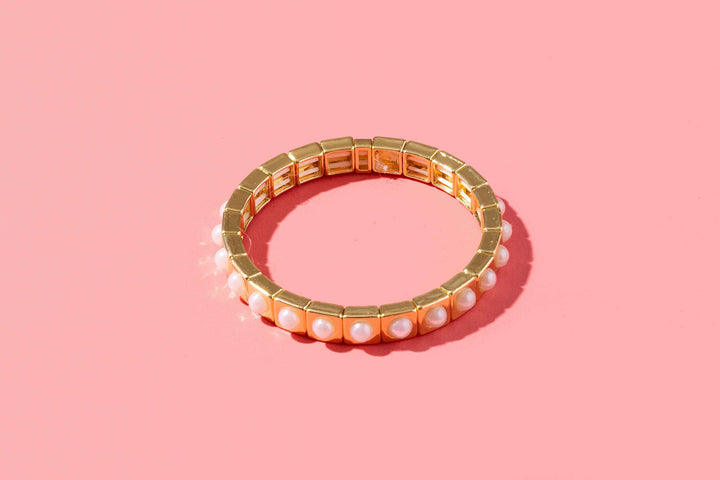 Accessories, Bracelets - Enamel Stretch Bracelet - Earth Tone Colors - Gold w/ Pearls - Maeve - Cultured Cloths Apparel