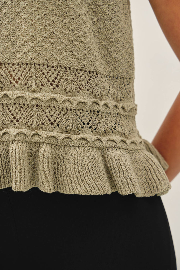 Women's Sleeveless - RUFFLED CROCHET TEXTURED KNIT TOP - - Cultured Cloths Apparel
