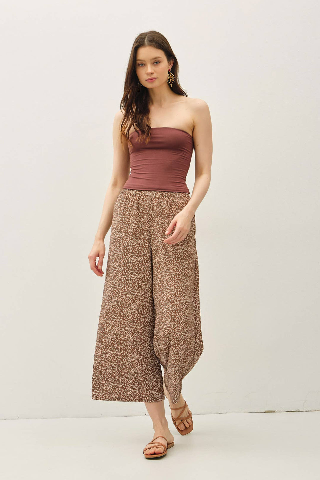 Pants - DITSY PRINTED CROP PANTS W/ ELASTIC WAISTBAND - - Cultured Cloths Apparel