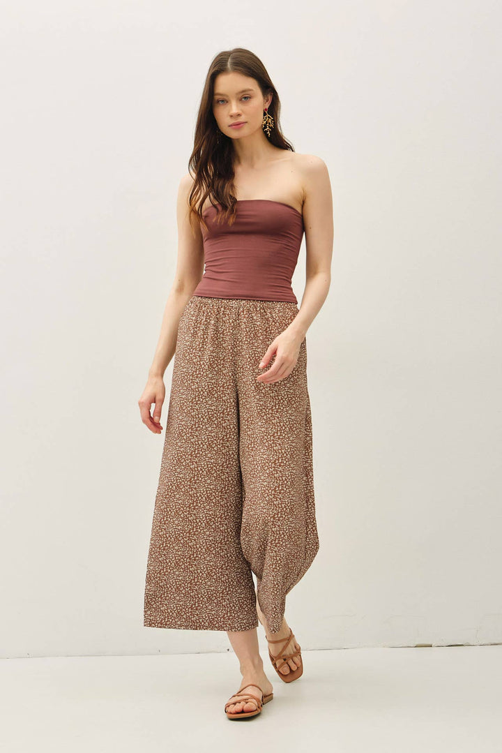 Pants - DITSY PRINTED CROP PANTS W/ ELASTIC WAISTBAND - - Cultured Cloths Apparel