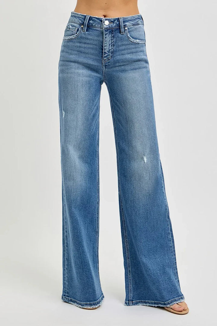 DENIM - Risen Tummy Control High Rise Wide Jeans - - Cultured Cloths Apparel