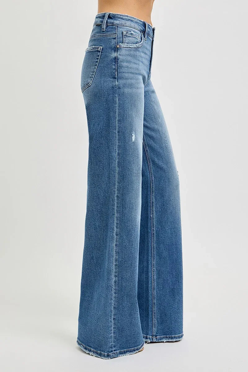 DENIM - Risen Tummy Control High Rise Wide Jeans - - Cultured Cloths Apparel