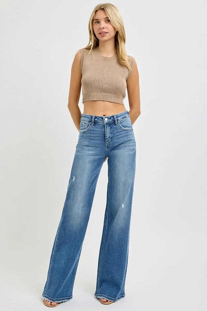 DENIM - Risen Tummy Control High Rise Wide Jeans - - Cultured Cloths Apparel