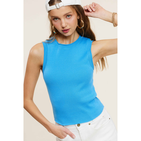 Women's Sleeveless - Stretchy Ribbed Fabric Spring Summer Sleeveless Top - Turquoise - Cultured Cloths Apparel