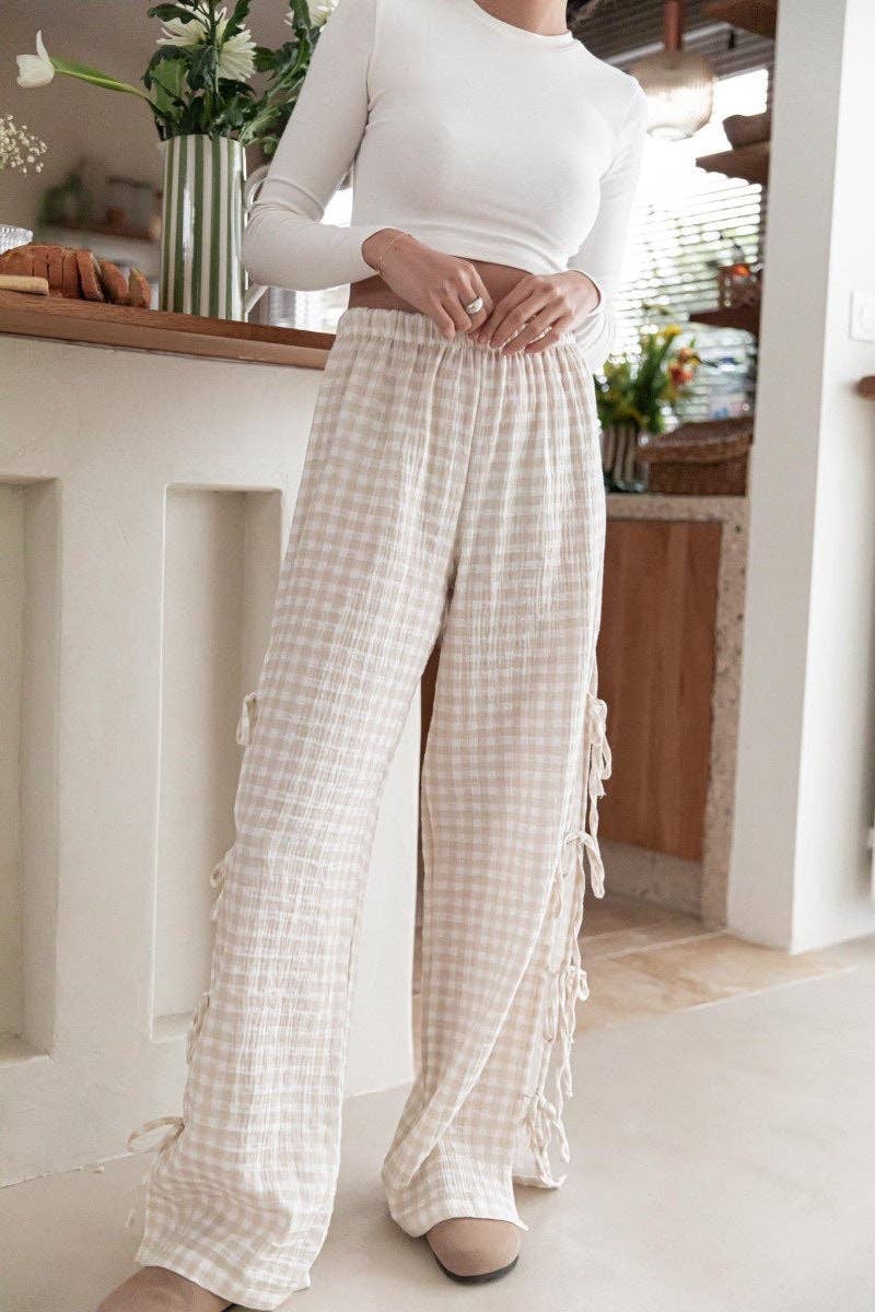 Pants - Bow Side Split Plaid Casual Pants - - Cultured Cloths Apparel