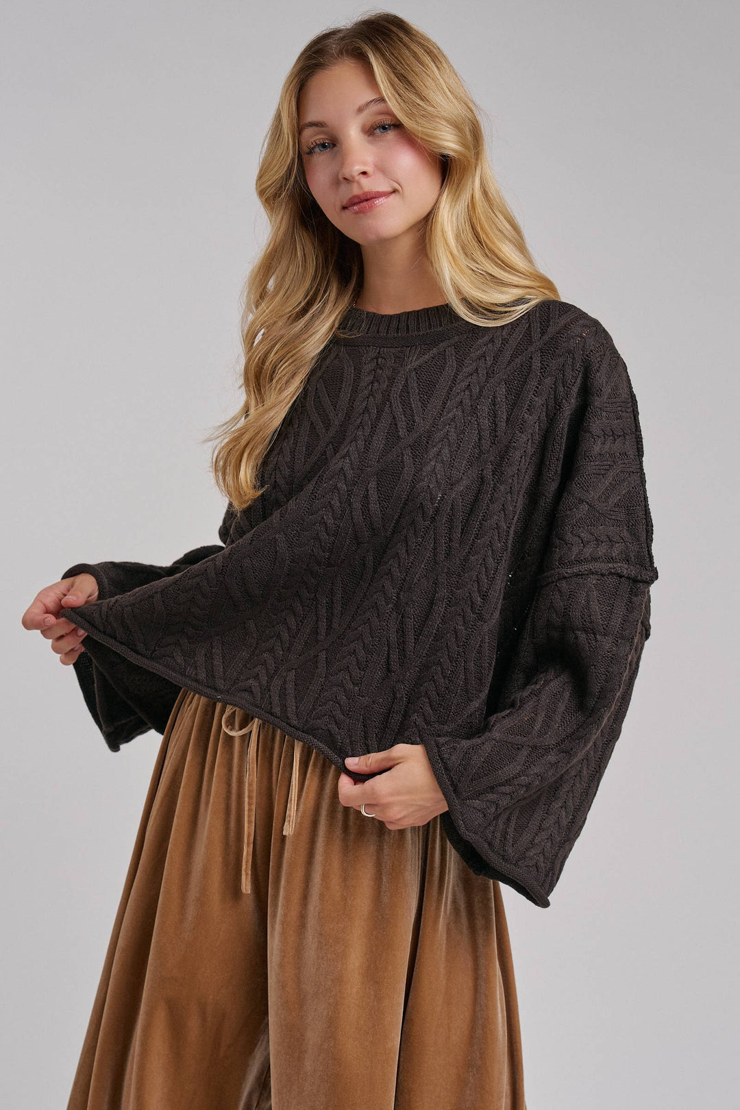 OVERSIZED CABLE KNIT CASUAL BOHO FALL SWEATERTOP