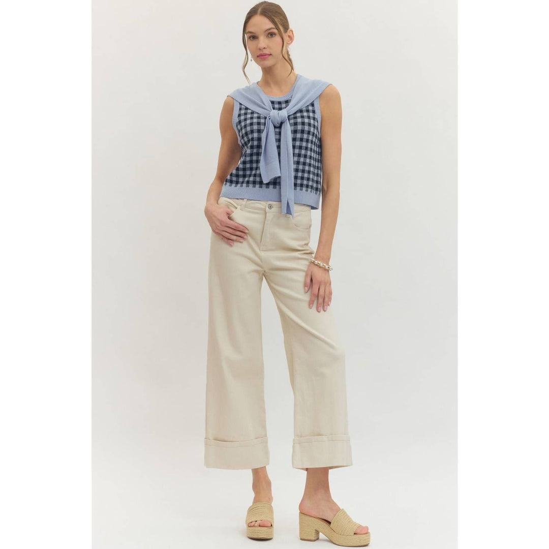 Women's Sleeveless - Gingham sleeveless sweater knit top - - Cultured Cloths Apparel
