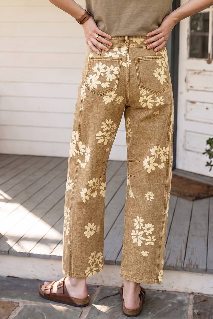 Floral Pleated Straight Jeans (4-16)