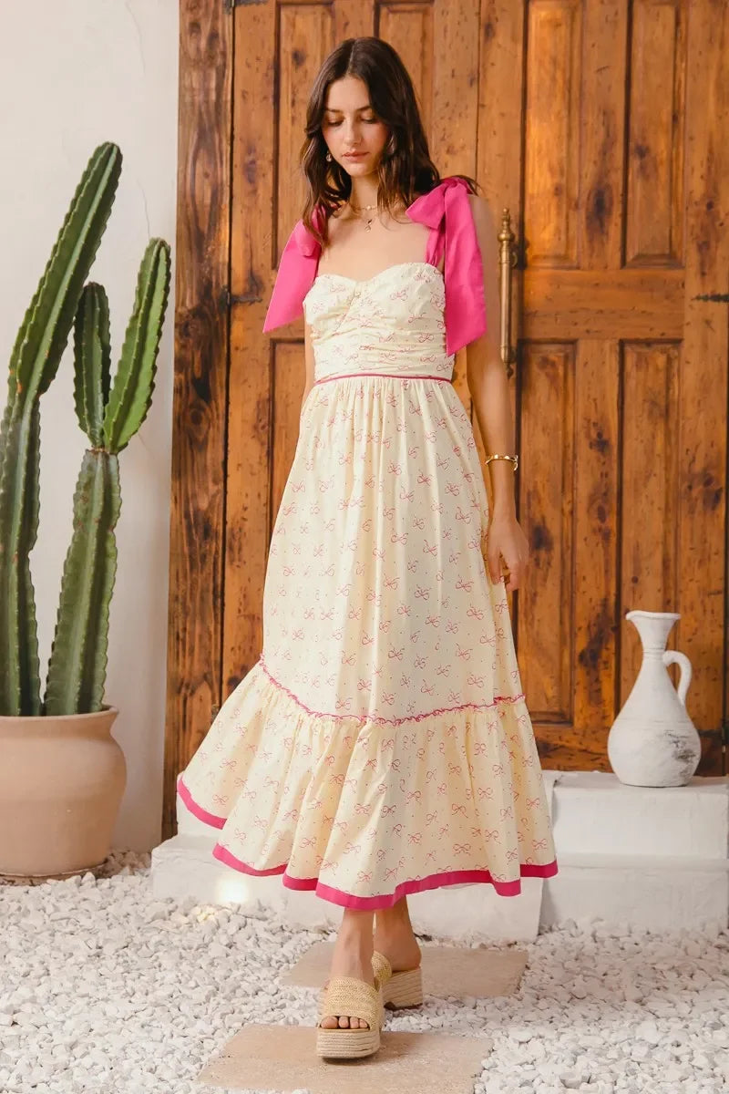 Women's Dresses - SO ME Ribbon Flowy Maxi Dress with Contrast Trim - - Cultured Cloths Apparel