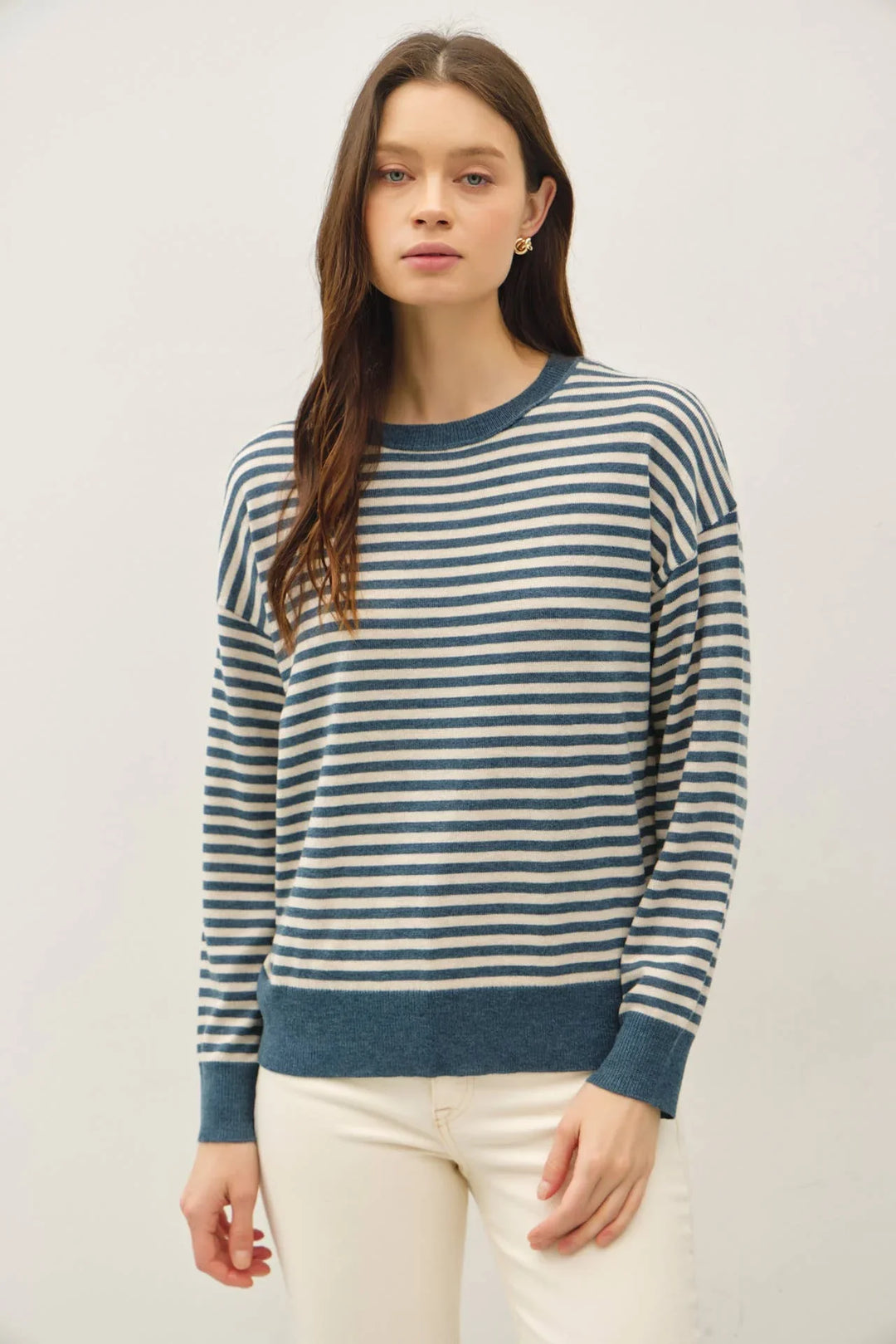 WOOL BLENDED STRIPED SWEATER TOP