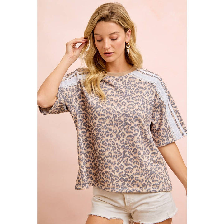 Women's Short Sleeve - LEOPARD TERRY SIDE DETAIL SHORT SLEEVES TOP - - Cultured Cloths Apparel