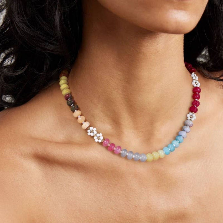 Accessories, Necklaces - NATURAL STONE AGATE GLASS STAINLESS STEEL NECKLACE - - Cultured Cloths Apparel
