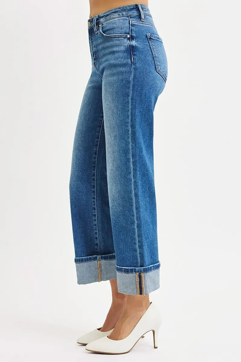 Denim - RISEN Full Size Mid Rise Crop Straight Cuffed Jeans - - Cultured Cloths Apparel