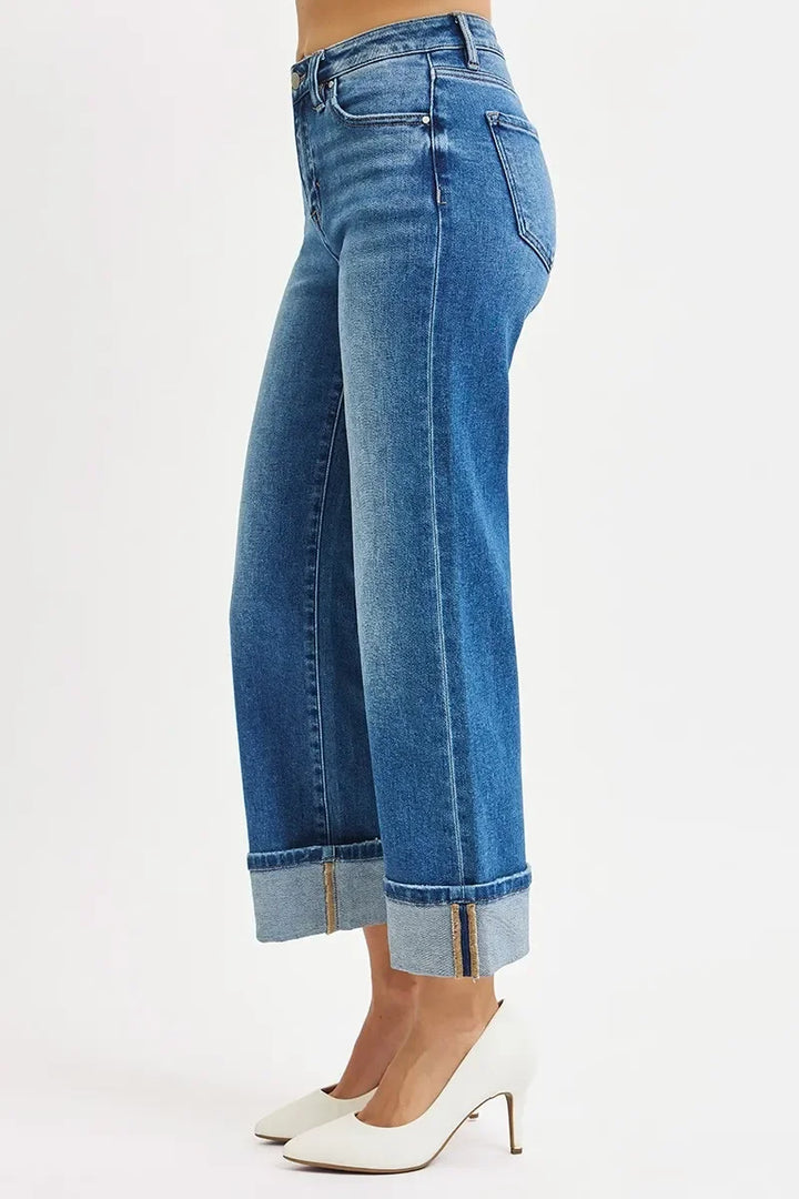 Denim - RISEN Full Size Mid Rise Crop Straight Cuffed Jeans - - Cultured Cloths Apparel
