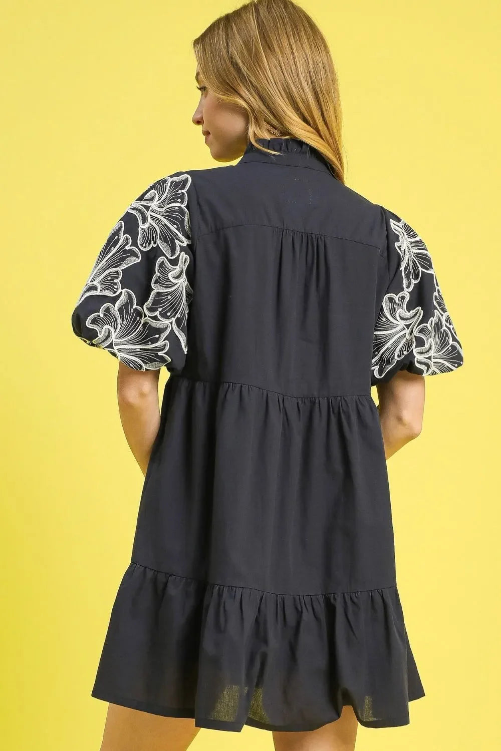 Women's Dresses - Umgee Tiered Embroidered Puff Sleeve Mini Dress - - Cultured Cloths Apparel