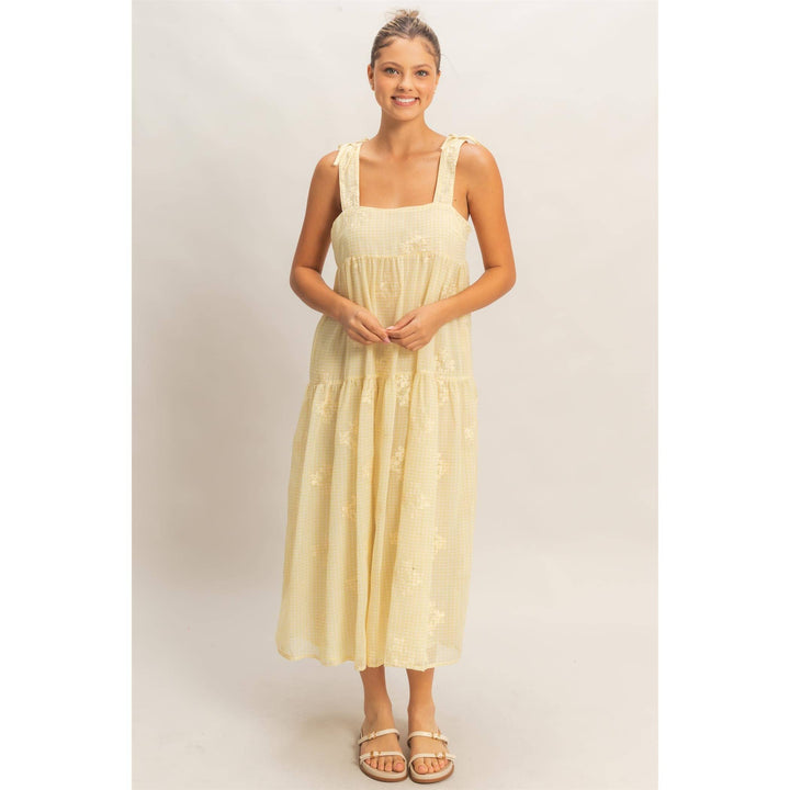 Dresses - Tiered Gingham Dress With Embroidery - - Cultured Cloths Apparel