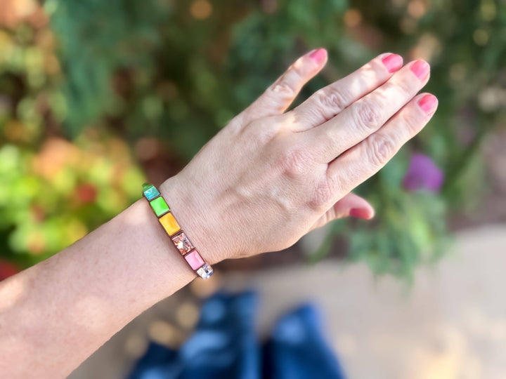 Enamel Stretch Bracelet - Earth Tone Colors